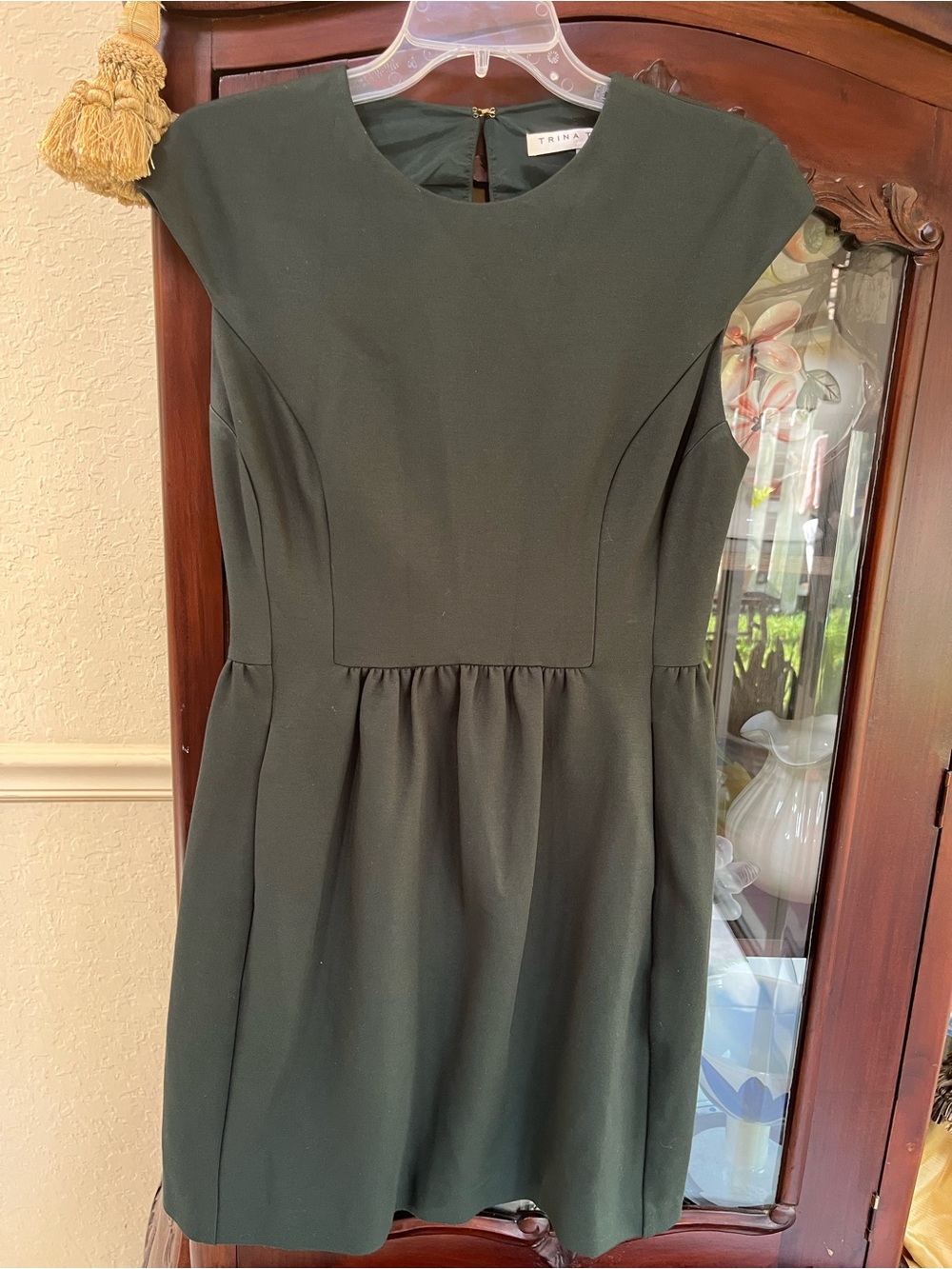 Trina Turk Dark Green Cap-Sleeve Mini Dress